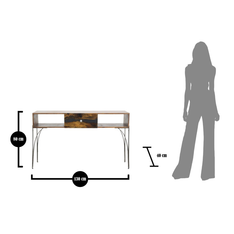 Console moderne 1 tiroir 2 niches en Bois d'acacia Marron Métal Noir Mustang 