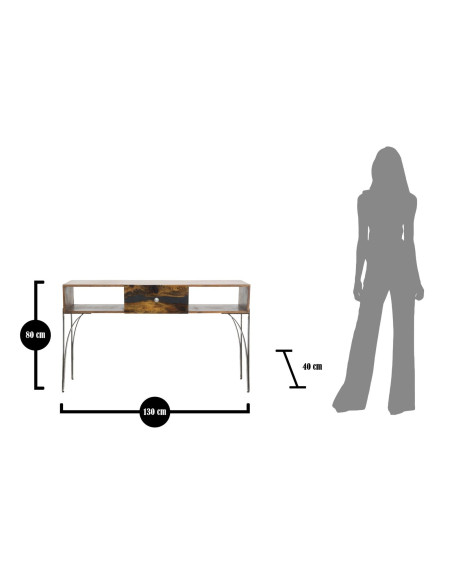 Console moderne 1 tiroir 2 niches en Bois d'acacia Marron Métal Noir Mustang 