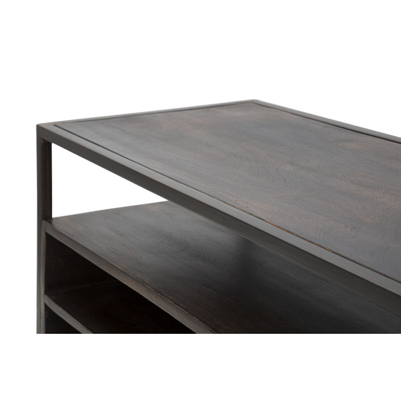 Meuble tv moderne 1 porte 2 niches 1 étagère en Bois d'acacia Marron Métal Noir Burn 