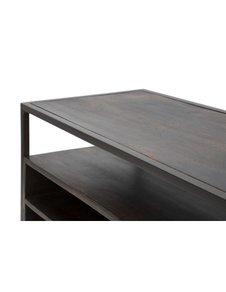 Meuble tv moderne 1 porte 2 niches 1 étagère en Bois d'acacia Marron Métal Noir Burn 