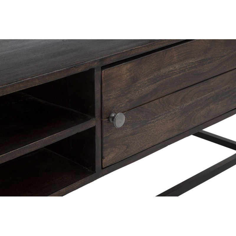 Meuble tv moderne 1 porte 2 niches 1 étagère en Bois d'acacia Marron Métal Noir Burn 