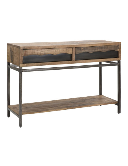 Console moderne Rectangulaire 2 tiroirs 1 étagère en Bois d'acacia Marron Métal Noir Yellowstone 