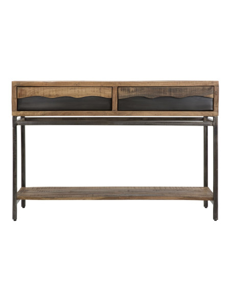 Console moderne Rectangulaire 2 tiroirs 1 étagère en Bois d'acacia Marron Métal Noir Yellowstone 