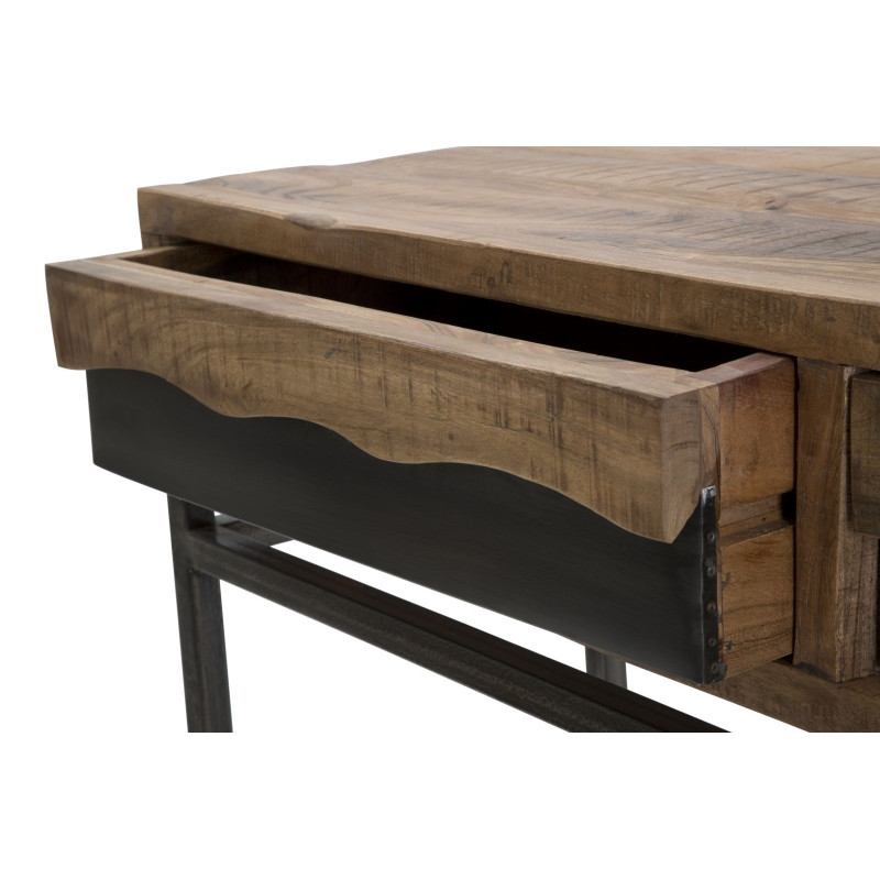 Console moderne Rectangulaire 2 tiroirs 1 étagère en Bois d'acacia Marron Métal Noir Yellowstone 
