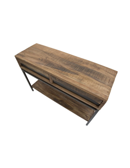 Console moderne Rectangulaire 2 tiroirs 1 étagère en Bois d'acacia Marron Métal Noir Yellowstone 