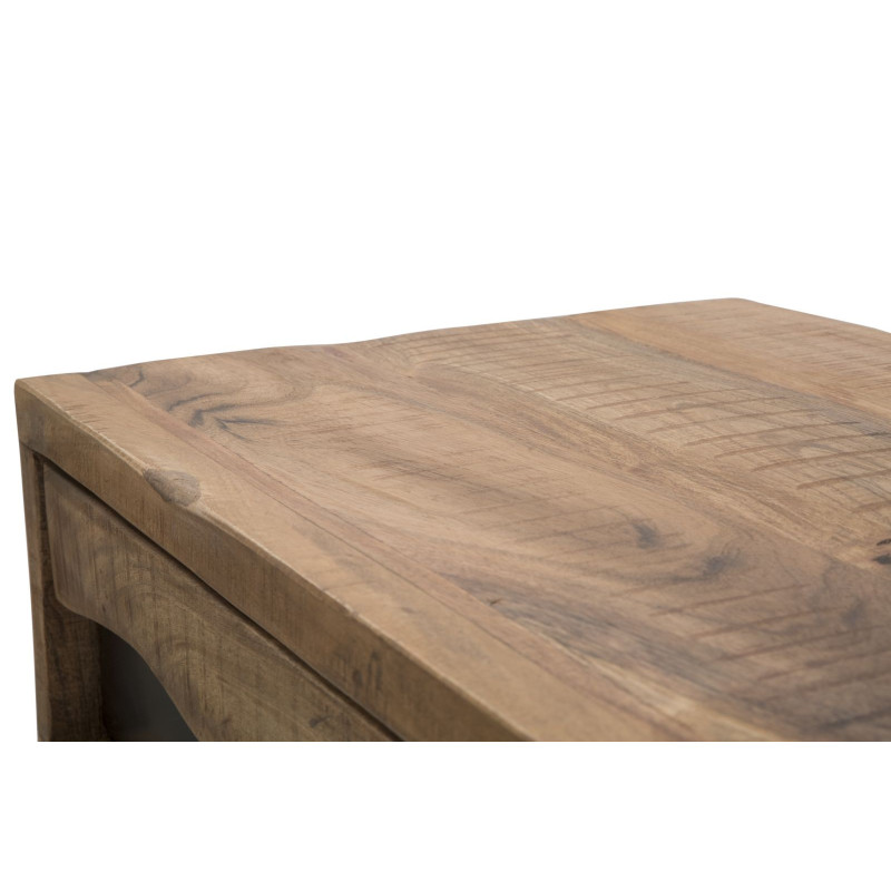 Console moderne Rectangulaire 2 tiroirs 1 étagère en Bois d'acacia Marron Métal Noir Yellowstone 