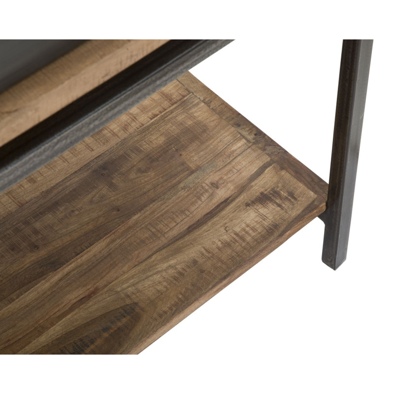 Console moderne Rectangulaire 2 tiroirs 1 étagère en Bois d'acacia Marron Métal Noir Yellowstone 