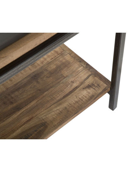 Console moderne Rectangulaire 2 tiroirs 1 étagère en Bois d'acacia Marron Métal Noir Yellowstone 