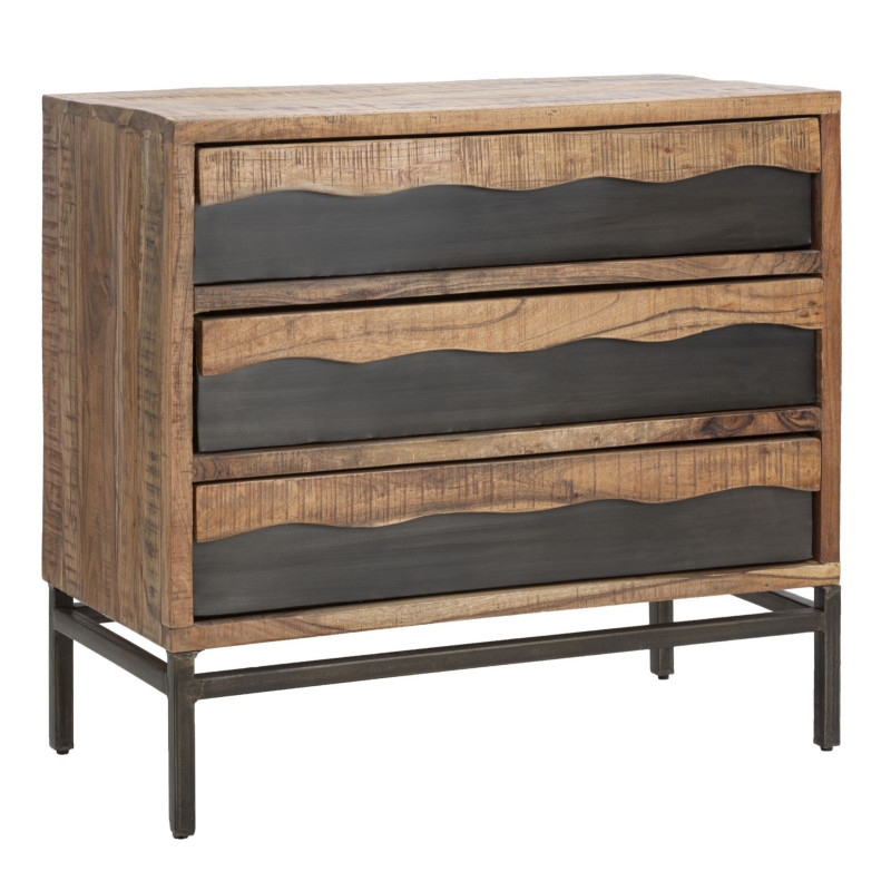 Commode moderne 3 tiroirs en Bois d'acacia Marron Métal Noir Yellowstone 