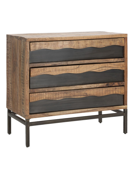 Commode moderne 3 tiroirs en Bois d'acacia Marron Métal Noir Yellowstone 
