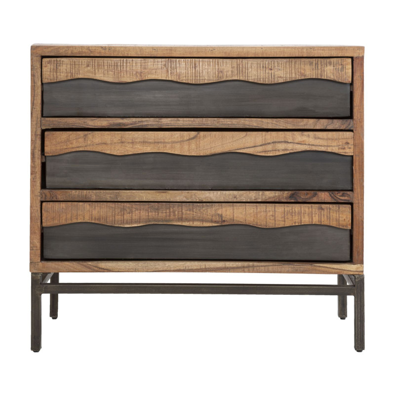Commode moderne 3 tiroirs en Bois d'acacia Marron Métal Noir Yellowstone 