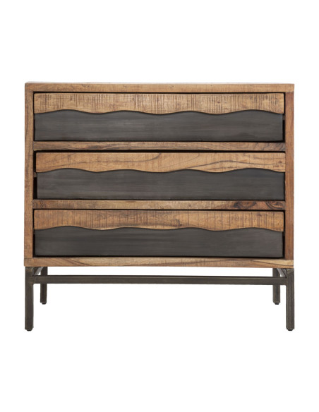 Commode moderne 3 tiroirs en Bois d'acacia Marron Métal Noir Yellowstone 