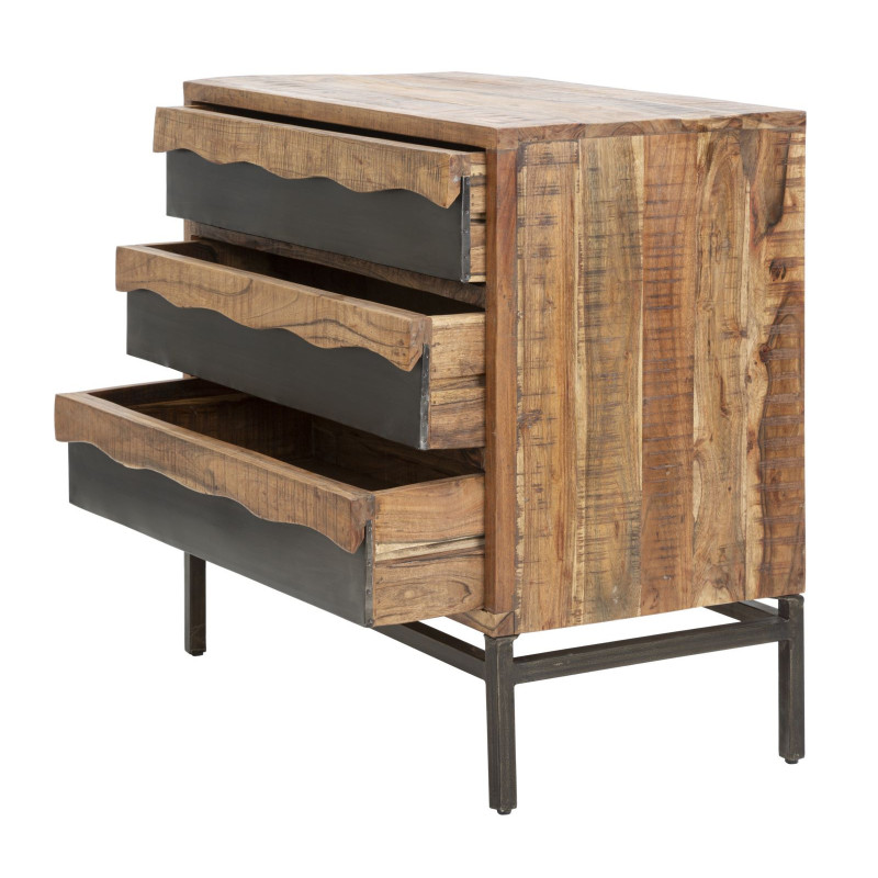 Commode moderne 3 tiroirs en Bois d'acacia Marron Métal Noir Yellowstone 