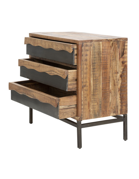 Commode moderne 3 tiroirs en Bois d'acacia Marron Métal Noir Yellowstone 
