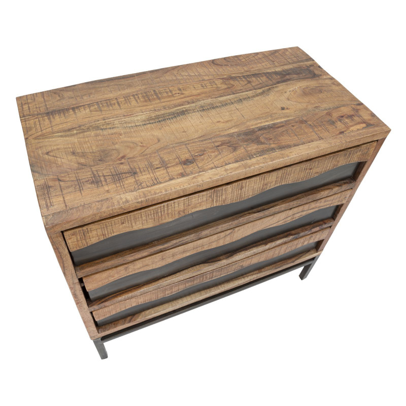 Commode moderne 3 tiroirs en Bois d'acacia Marron Métal Noir Yellowstone 