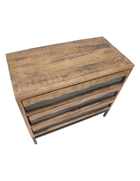 Commode moderne 3 tiroirs en Bois d'acacia Marron Métal Noir Yellowstone 