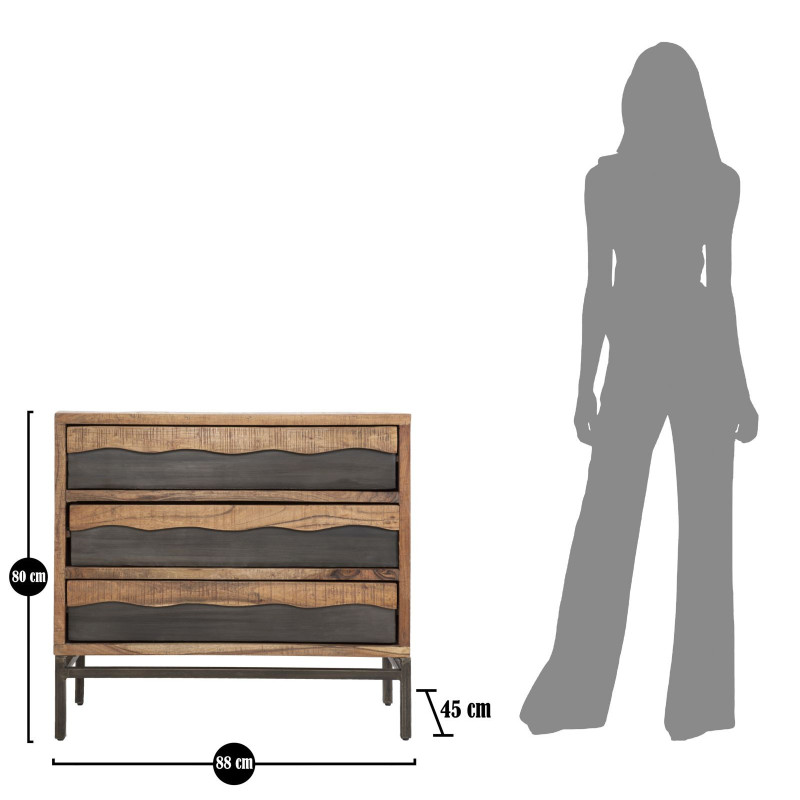 Commode moderne 3 tiroirs en Bois d'acacia Marron Métal Noir Yellowstone 