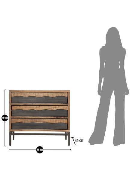 Commode moderne 3 tiroirs en Bois d'acacia Marron Métal Noir Yellowstone 