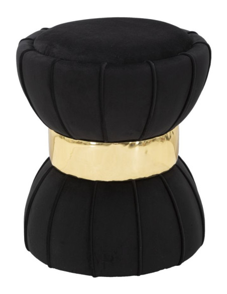 Pouf original Rond en Velours Noir Simili Doré Bois Flower 