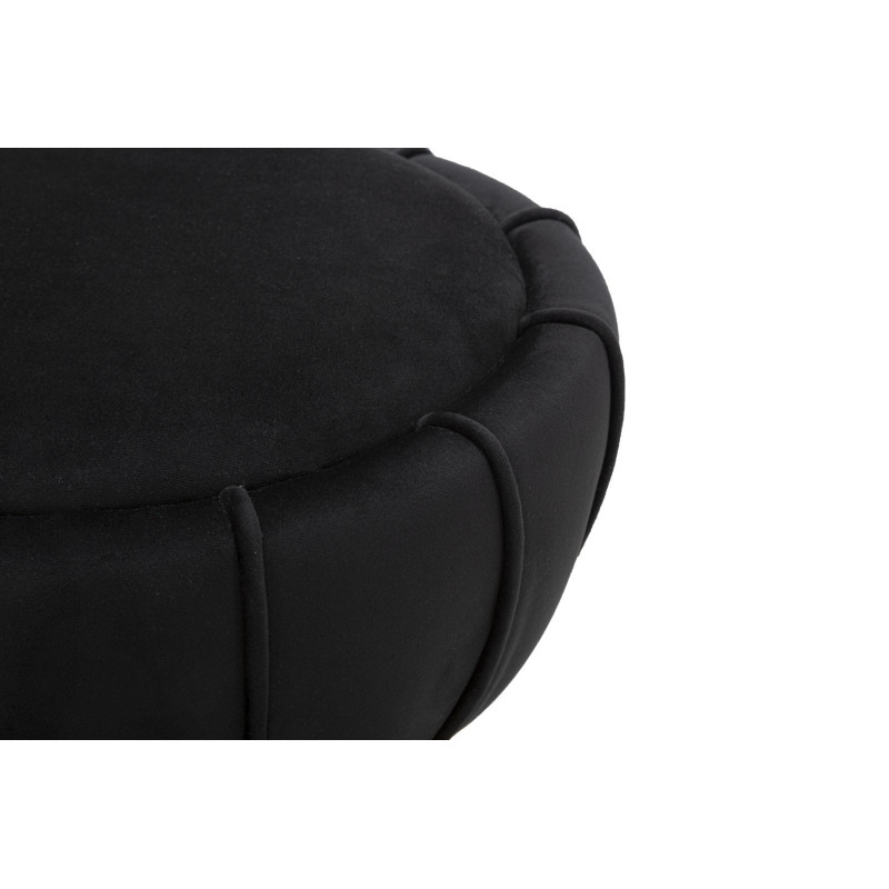 Pouf original Rond en Velours Noir Simili Doré Bois Flower 