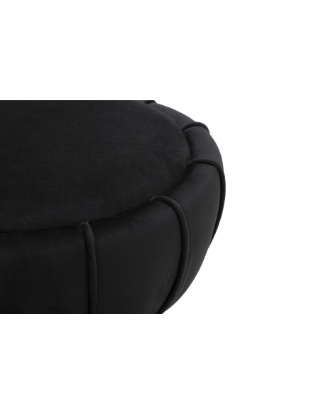 Pouf original Rond en Velours Noir Simili Doré Bois Flower 