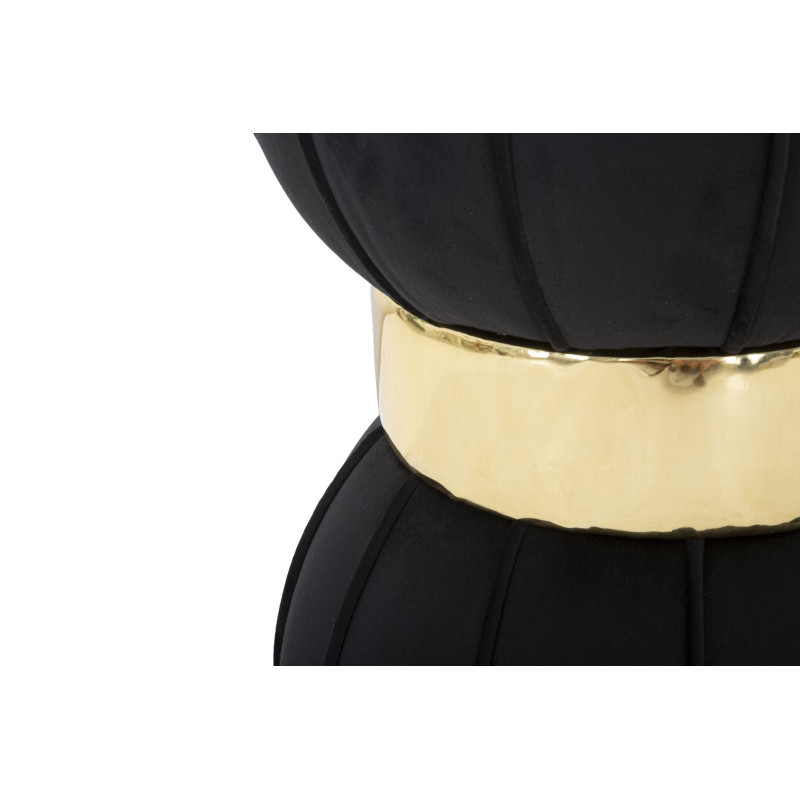 Pouf original Rond en Velours Noir Simili Doré Bois Flower 