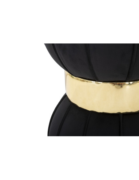 Pouf original Rond en Velours Noir Simili Doré Bois Flower 