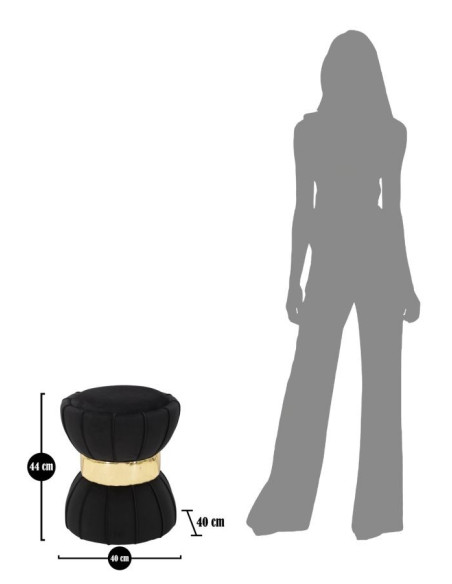 Pouf original Rond en Velours Noir Simili Doré Bois Flower 