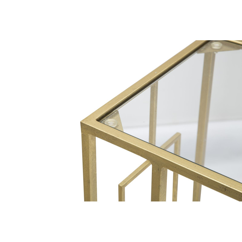 Bout de canapé moderne Rectangulaire en Métal Doré Verre C 