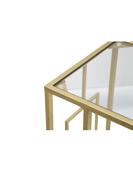 Bout de canapé moderne Rectangulaire en Métal Doré Verre C 