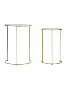 Table d'appoint moderne gigogne Ronde en Métal Doré Verre Simply (Lot de 2) 