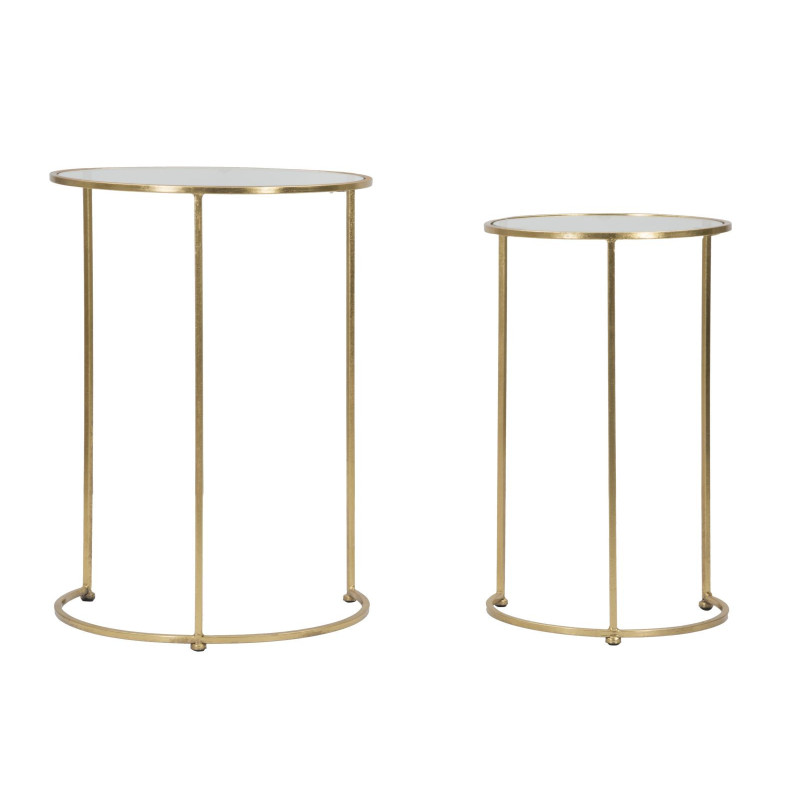 Table d'appoint moderne gigogne Ronde en Métal Doré Verre Simply (Lot de 2) 