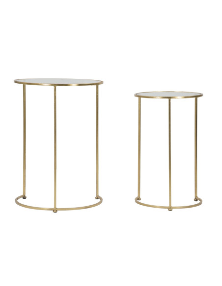 Table d'appoint moderne gigogne Ronde en Métal Doré Verre Simply (Lot de 2) 