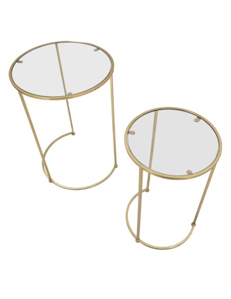 Table d'appoint moderne gigogne Ronde en Métal Doré Verre Simply (Lot de 2) 