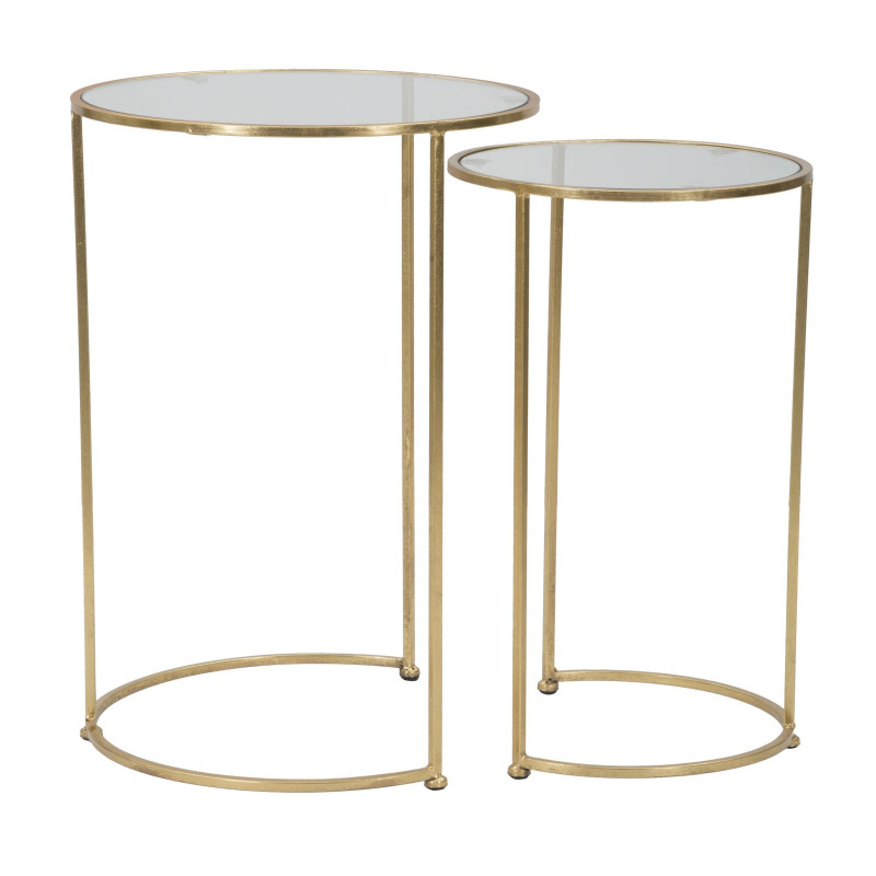 Table d'appoint moderne gigogne Ronde en Métal Doré Verre Simply (Lot de 2) 
