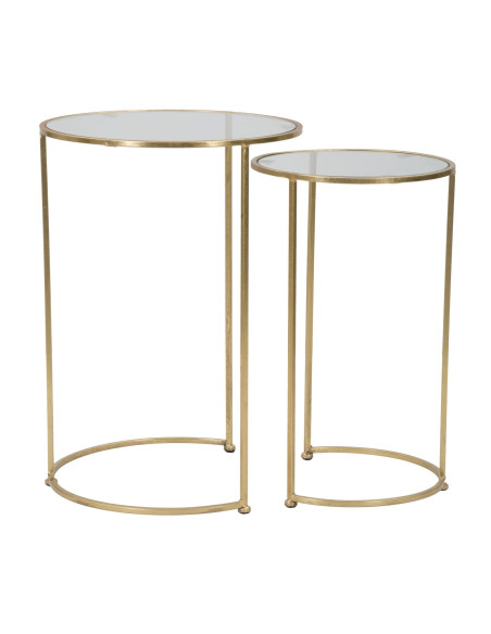 Table d'appoint moderne gigogne Ronde en Métal Doré Verre Simply (Lot de 2) 