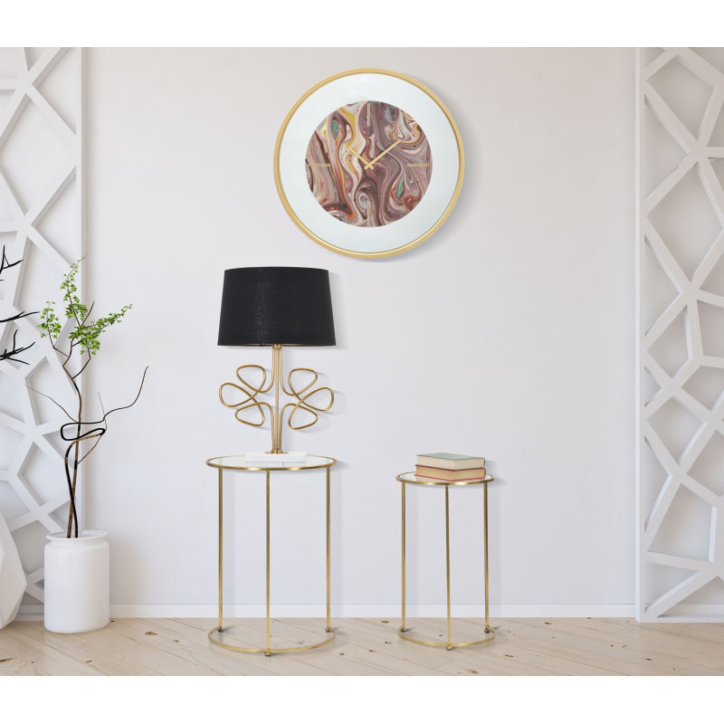 Table d'appoint moderne gigogne Ronde en Métal Doré Verre Simply (Lot de 2) 