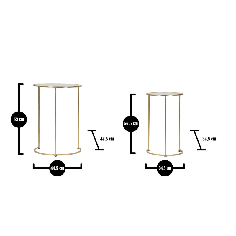 Table d'appoint moderne gigogne Ronde en Métal Doré Verre Simply (Lot de 2) 