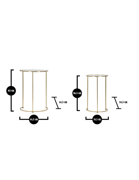 Table d'appoint moderne gigogne Ronde en Métal Doré Verre Simply (Lot de 2) 