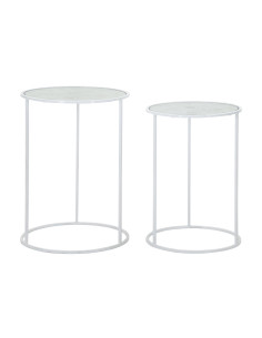 Table d'appoint moderne Ronde en Métal Blanc Verre Motif papillons White Hearts (Lot de 2) 