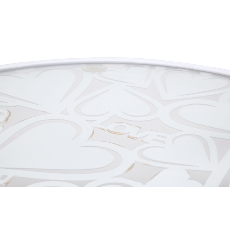 Table d'appoint moderne Ronde en Métal Blanc Verre Motif papillons White Hearts (Lot de 2) 
