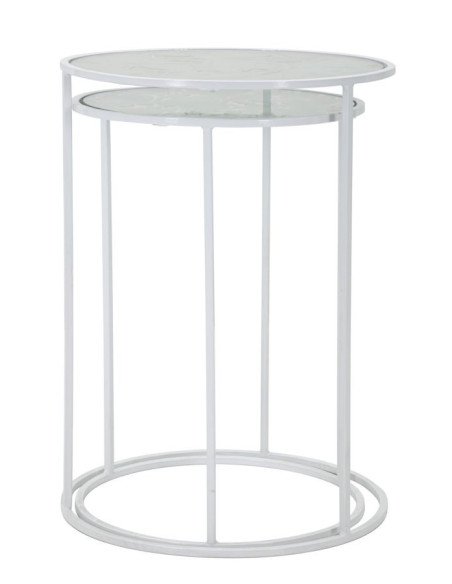 Table d'appoint moderne Ronde en Métal Blanc Verre Motif papillons White Hearts (Lot de 2) 