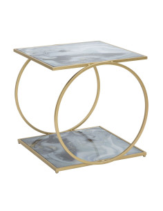 Table d'appoint moderne Rectangulaire 1 étagère en Métal Doré Verre Bois Effet marbre Level 