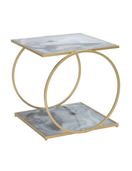 Table d'appoint moderne Rectangulaire 1 étagère en Métal Doré Verre Bois Effet marbre Level 