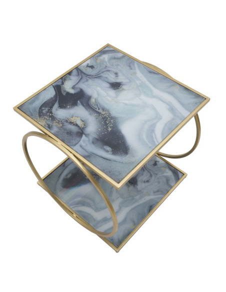 Table d'appoint moderne Rectangulaire 1 étagère en Métal Doré Verre Bois Effet marbre Level 