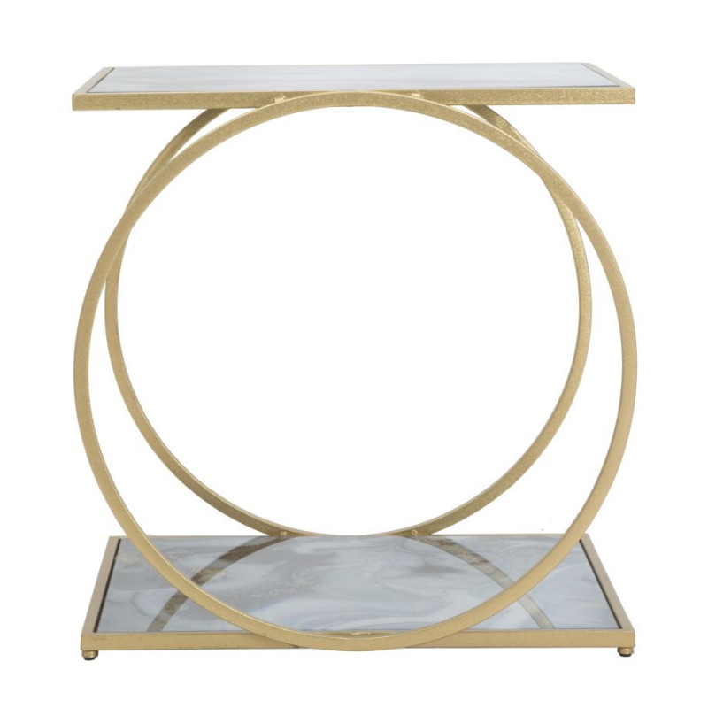 Table d'appoint moderne Rectangulaire 1 étagère en Métal Doré Verre Bois Effet marbre Level 