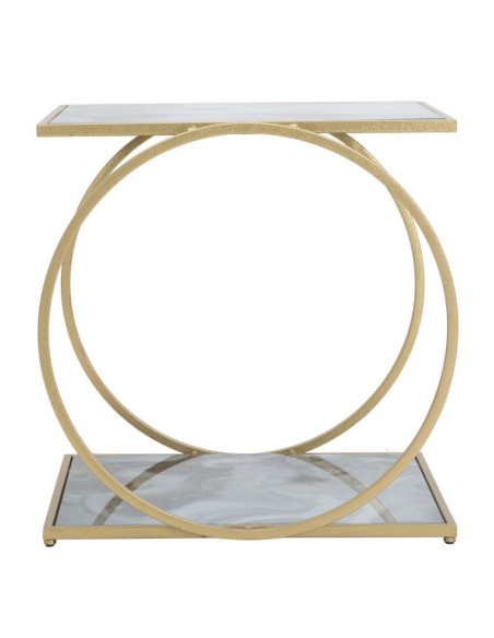 Table d'appoint moderne Rectangulaire 1 étagère en Métal Doré Verre Bois Effet marbre Level 