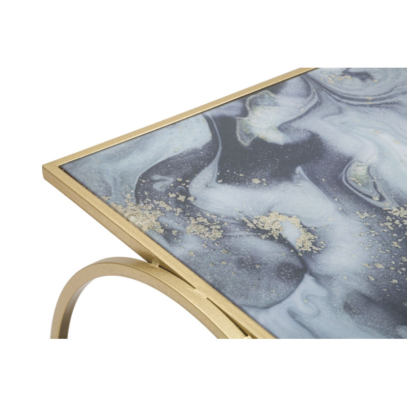 Table d'appoint moderne Rectangulaire 1 étagère en Métal Doré Verre Bois Effet marbre Level 