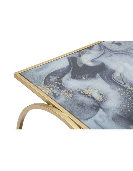 Table d'appoint moderne Rectangulaire 1 étagère en Métal Doré Verre Bois Effet marbre Level 