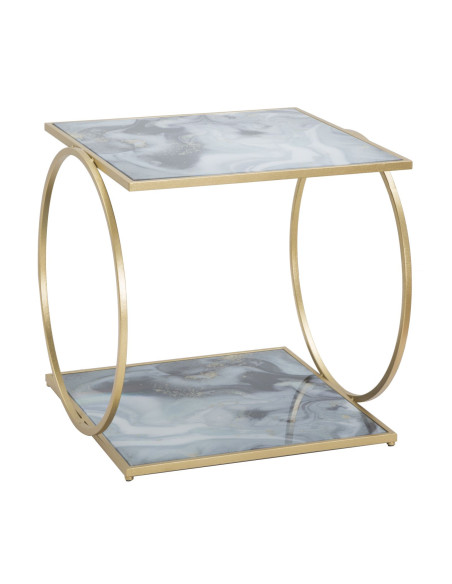 Table d'appoint moderne Rectangulaire 1 étagère en Métal Doré Verre Bois Effet marbre Level 